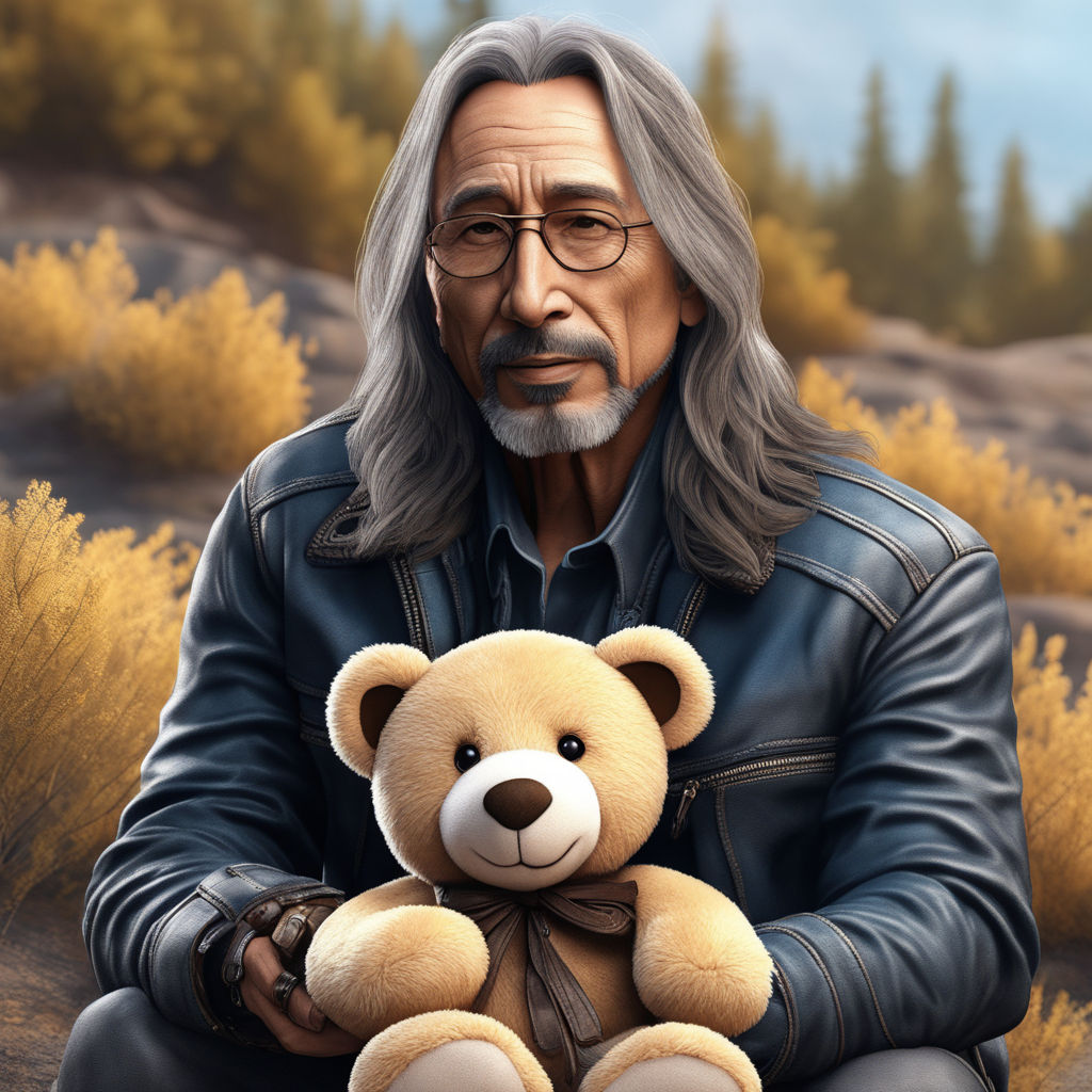 John Trudell holding a teddy bear by Shockhaus Playground