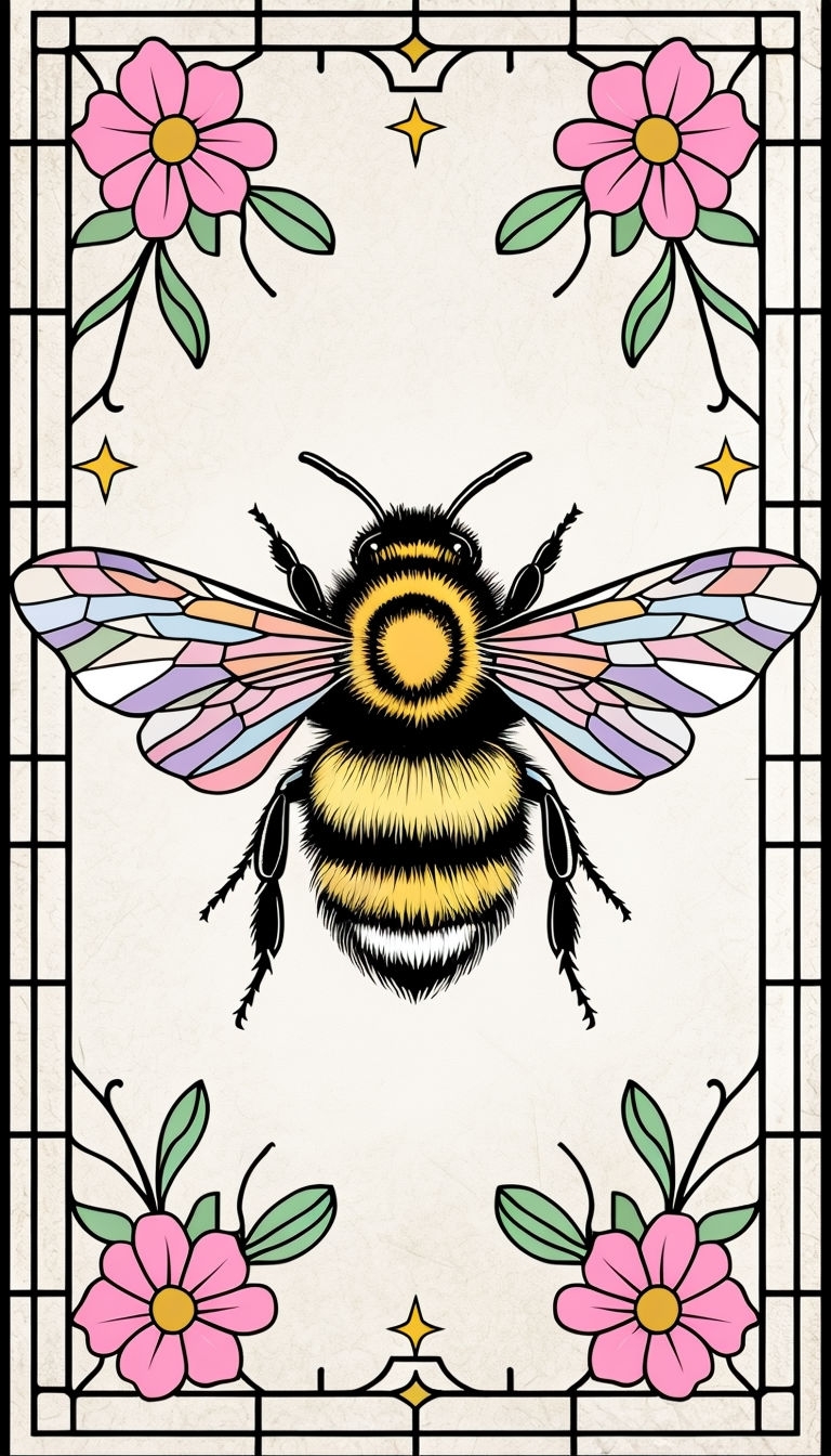 Vintage Bumblebee Illustration with Floral Accents Poster