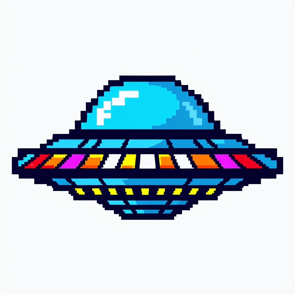 Colorful Pixel Art UFO Illustration for Fun Sticker