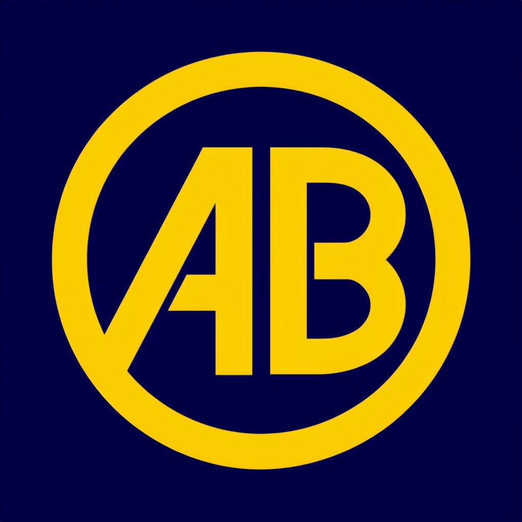 Modern Minimalist AB Logo in Bold Yellow and Blue Circle Monogram
