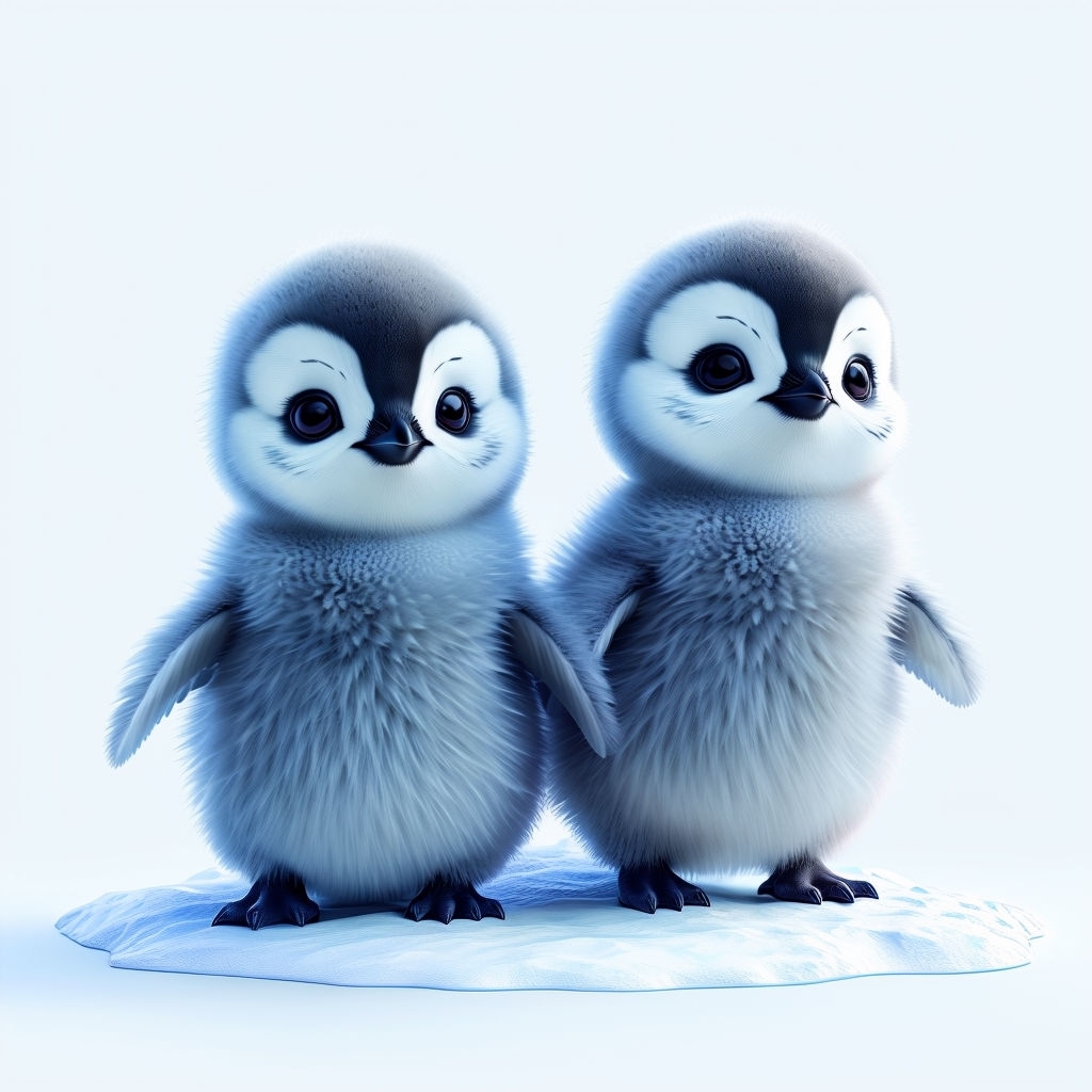 Adorable Baby Emperor Penguins Illustration on Ice Sticker