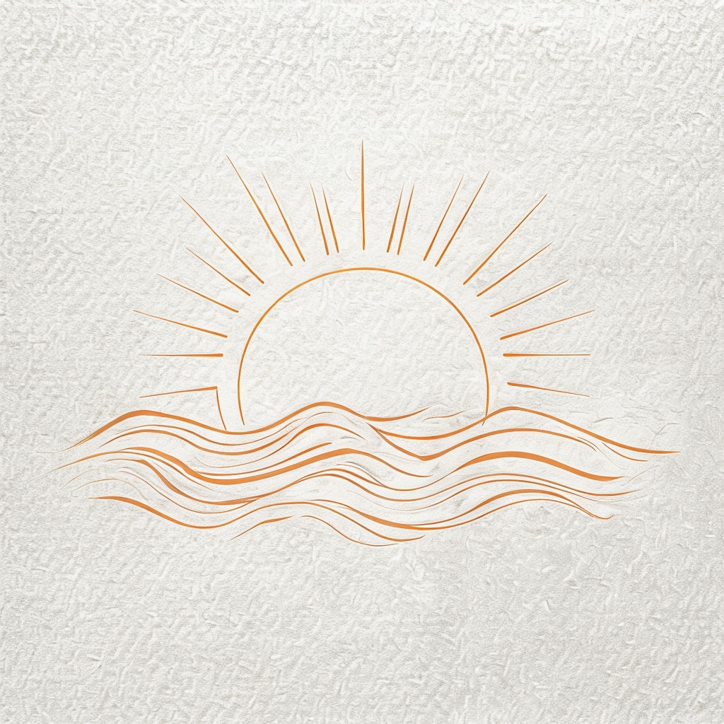 Minimalist Sun Line Drawing with Waves Art