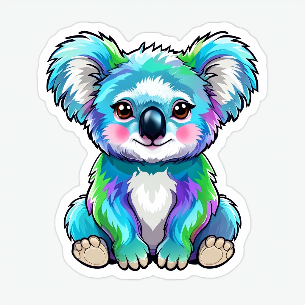 Colorful Cartoon Koala Character Sticker Design for Kids