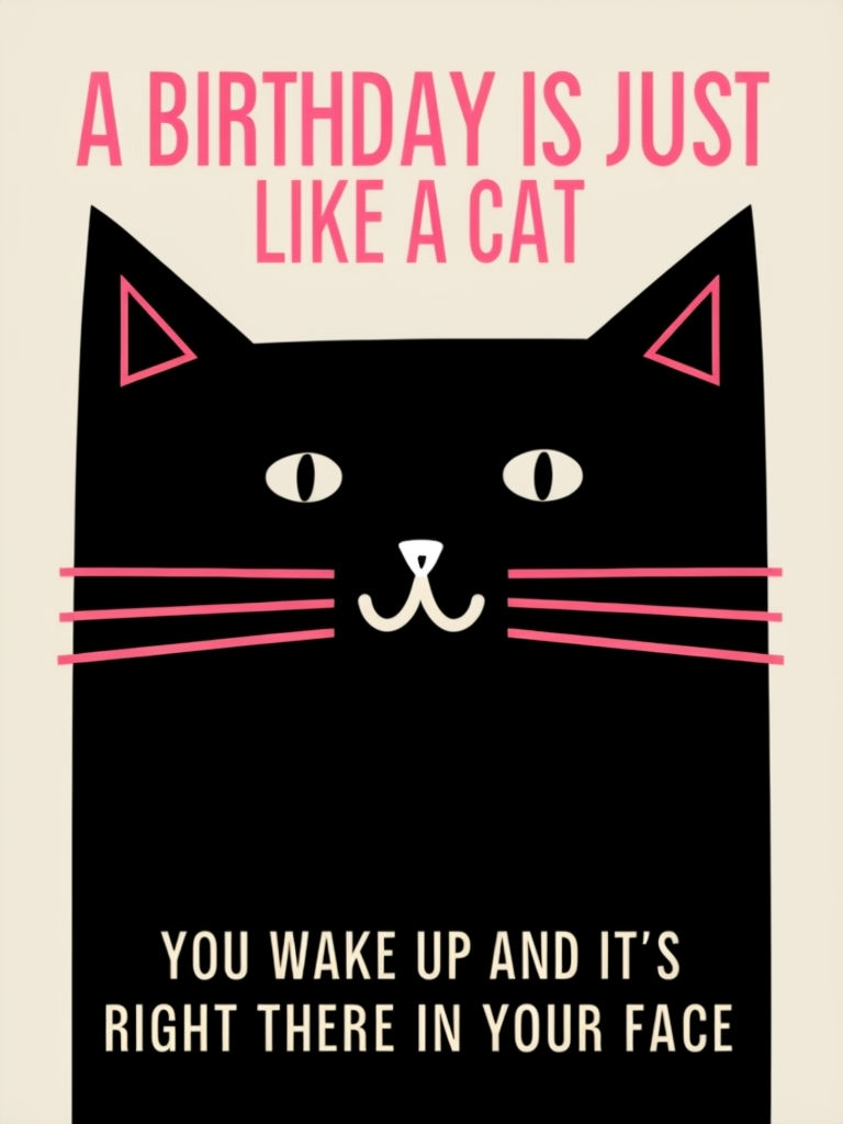 Playful Minimalist Birthday Card Featuring Cute Cat Illustration