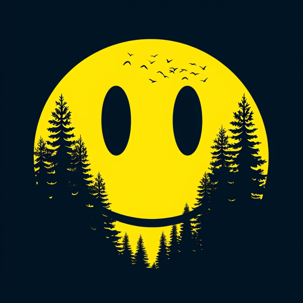 Bright Yellow Smiley Face with Forest Elements T-shirt