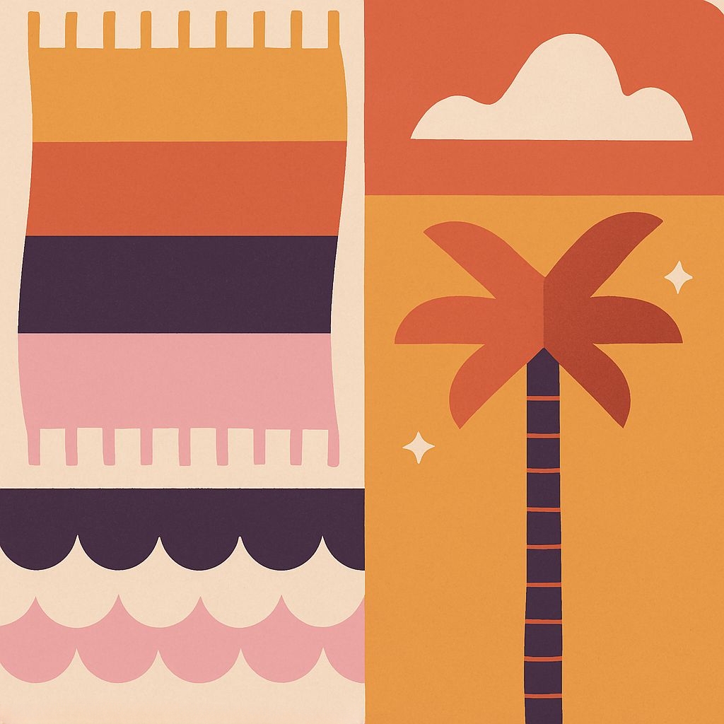 Modern Abstract Palm Tree and Textile Design Seamless Pattern