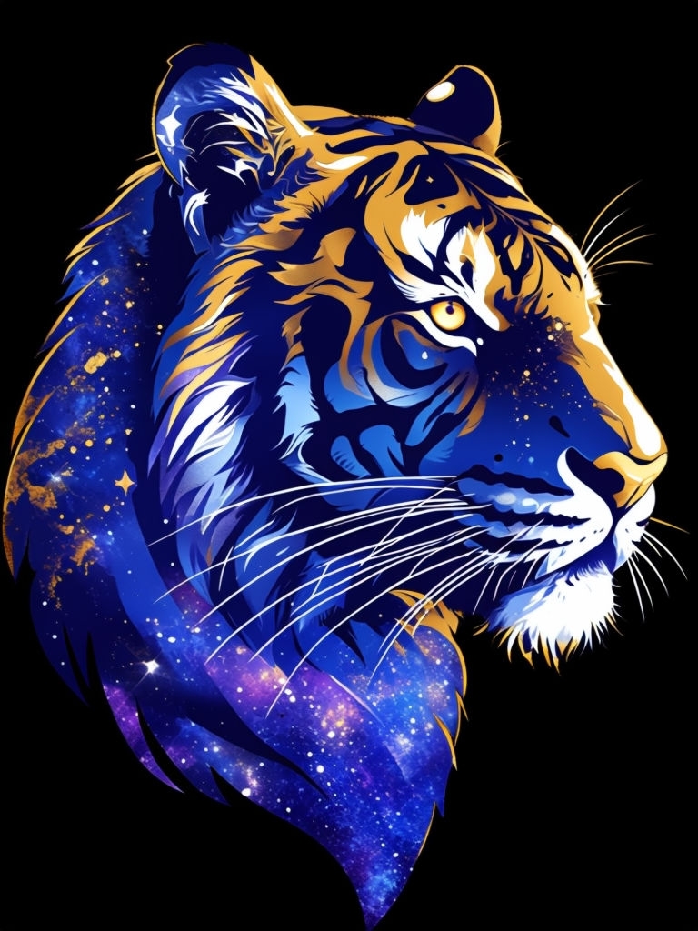 Majestic Cosmic Tiger Head Graphic T-Shirt Design