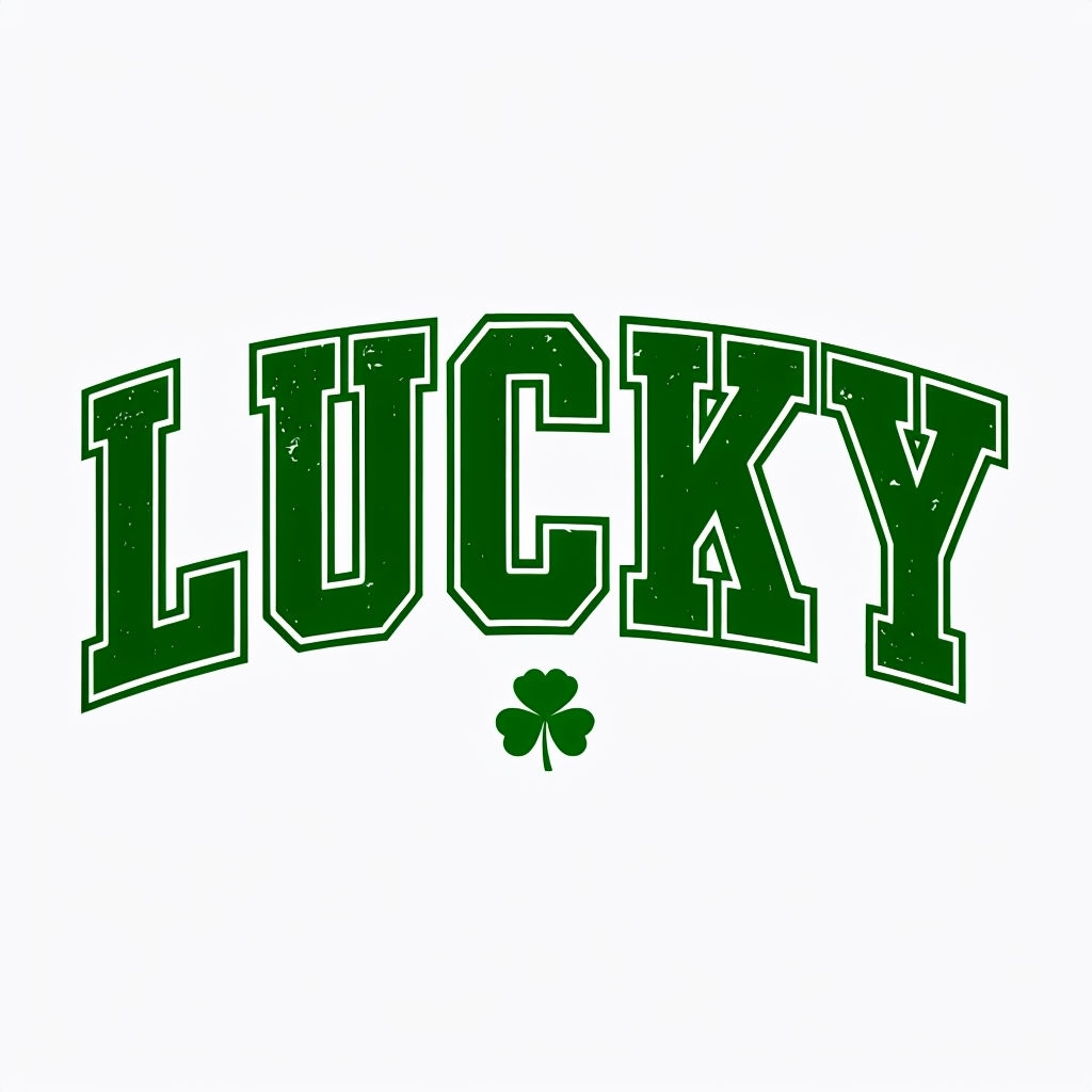 Vintage Forest Green Lucky Text with Four-Leaf Clover T-shirt