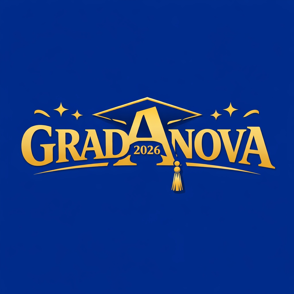 Celebratory Gold GRADANOVÁ Graduation Logo with Cap and Stars