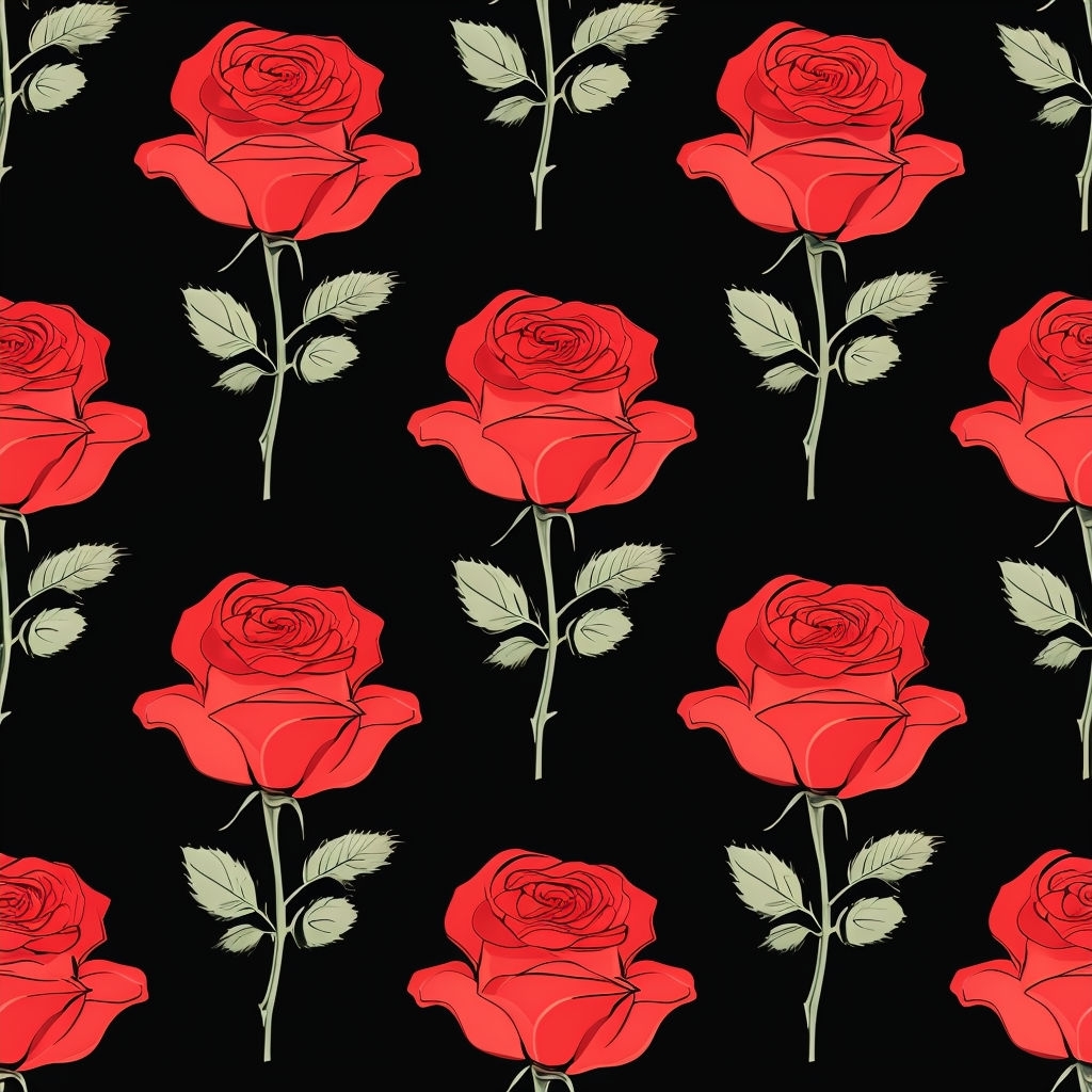 Elegant Red Roses Seamless Pattern on Black Background - Playground