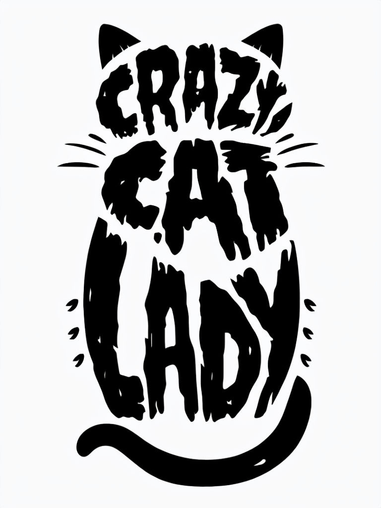 Whimsical Crazy Cat Lady Typography Design T-Shirt