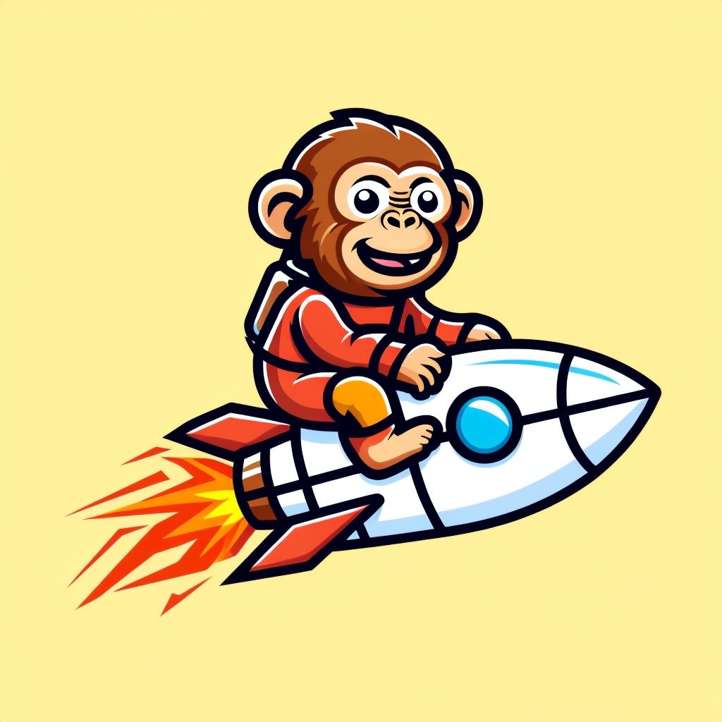 Cheerful Chimpanzee Riding Rocket Vector Art Sticker