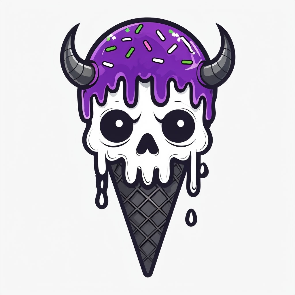 Spooky Ice Cream Cone With Skull Face Cartoon Sticker