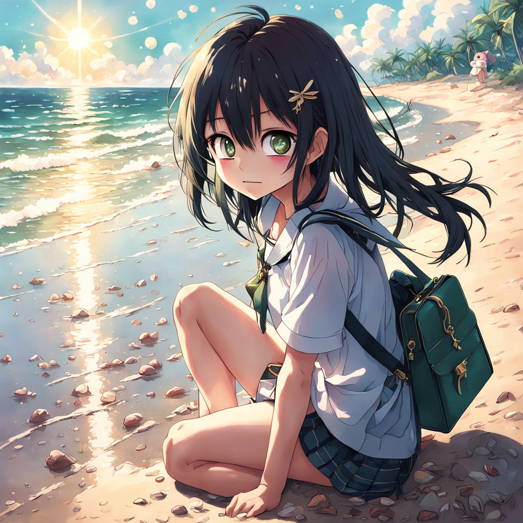 Anime waifu at the beach