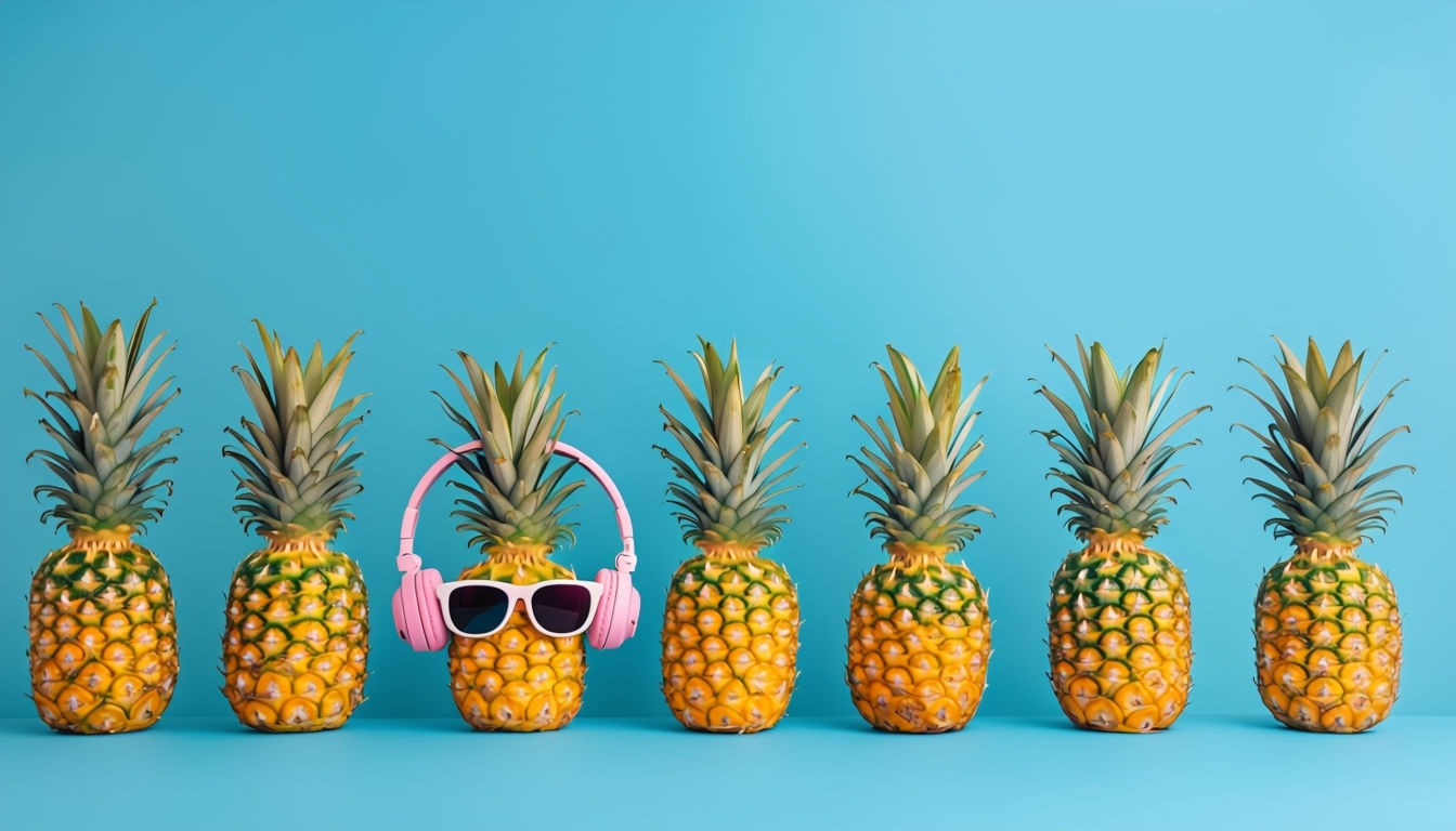 Playful Pineapples with Headphones and Sunglasses Virtual Background