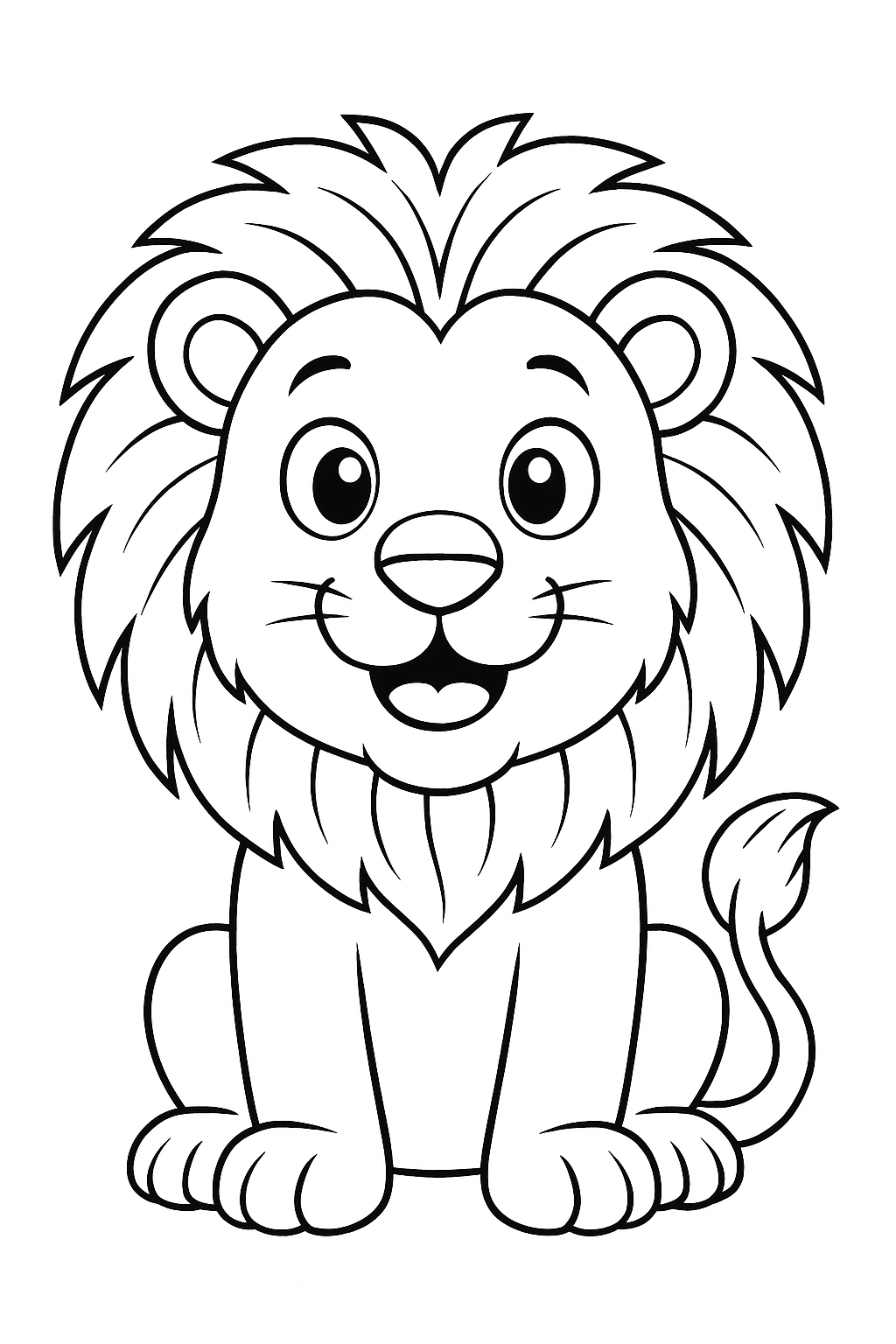 Cheerful Cartoon Lion Line Drawing for Coloring Book Pages