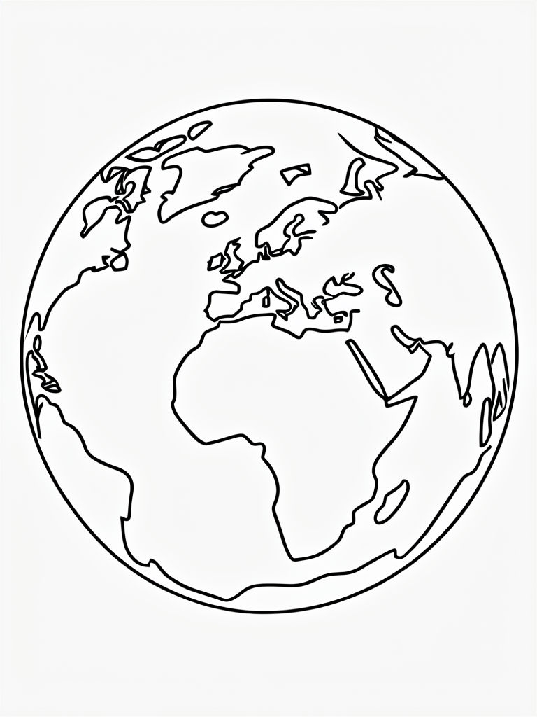 Minimalist Line Drawing of the Earth in a Circle Coloring Book Page