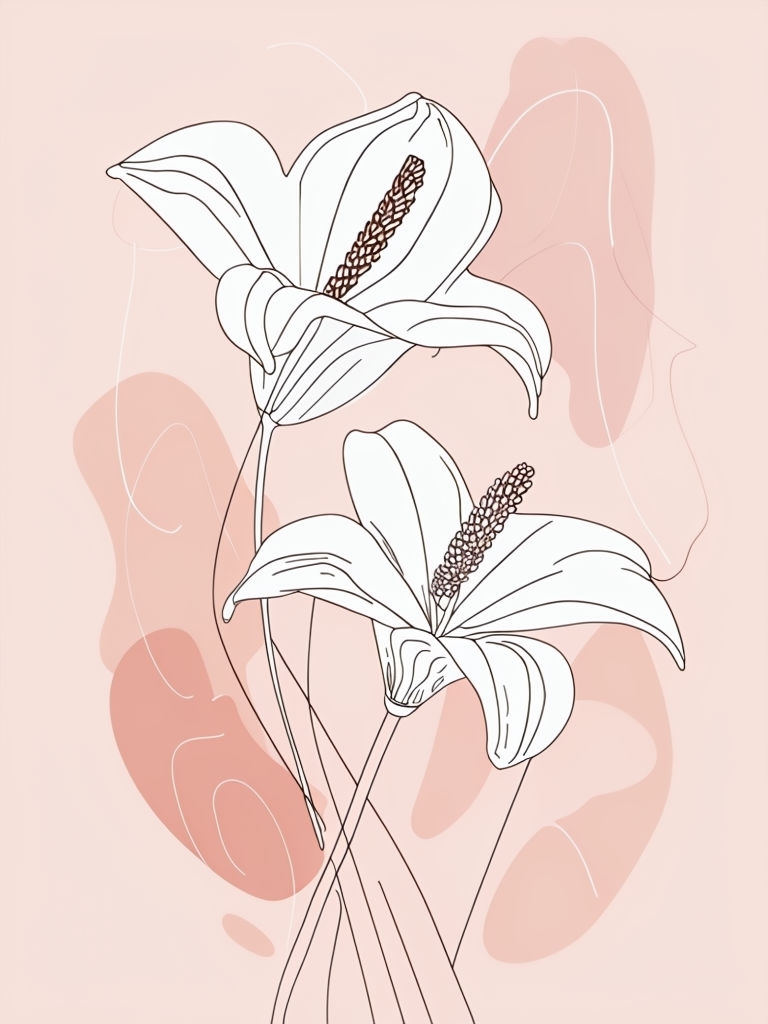 Elegant Minimalist Line Art of White Lilies on Peach Background Art