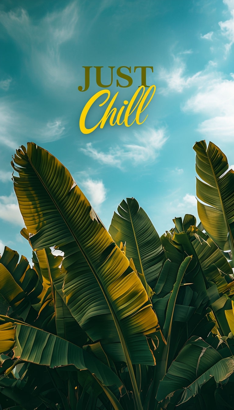 Tropical Banana Leaves with 'JUST Chill' Text Mobile Wallpaper
