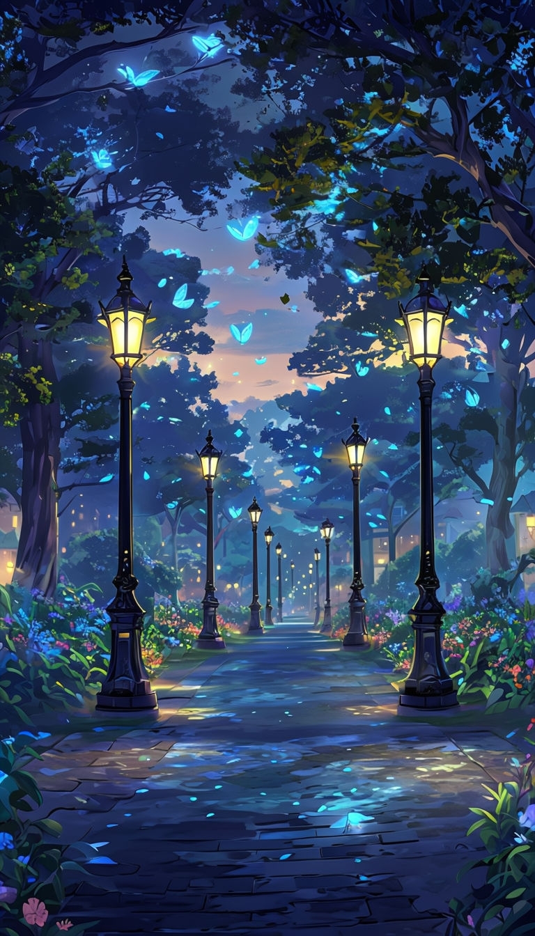 Enchanted Park at Dusk with Vintage Street Lamps Art