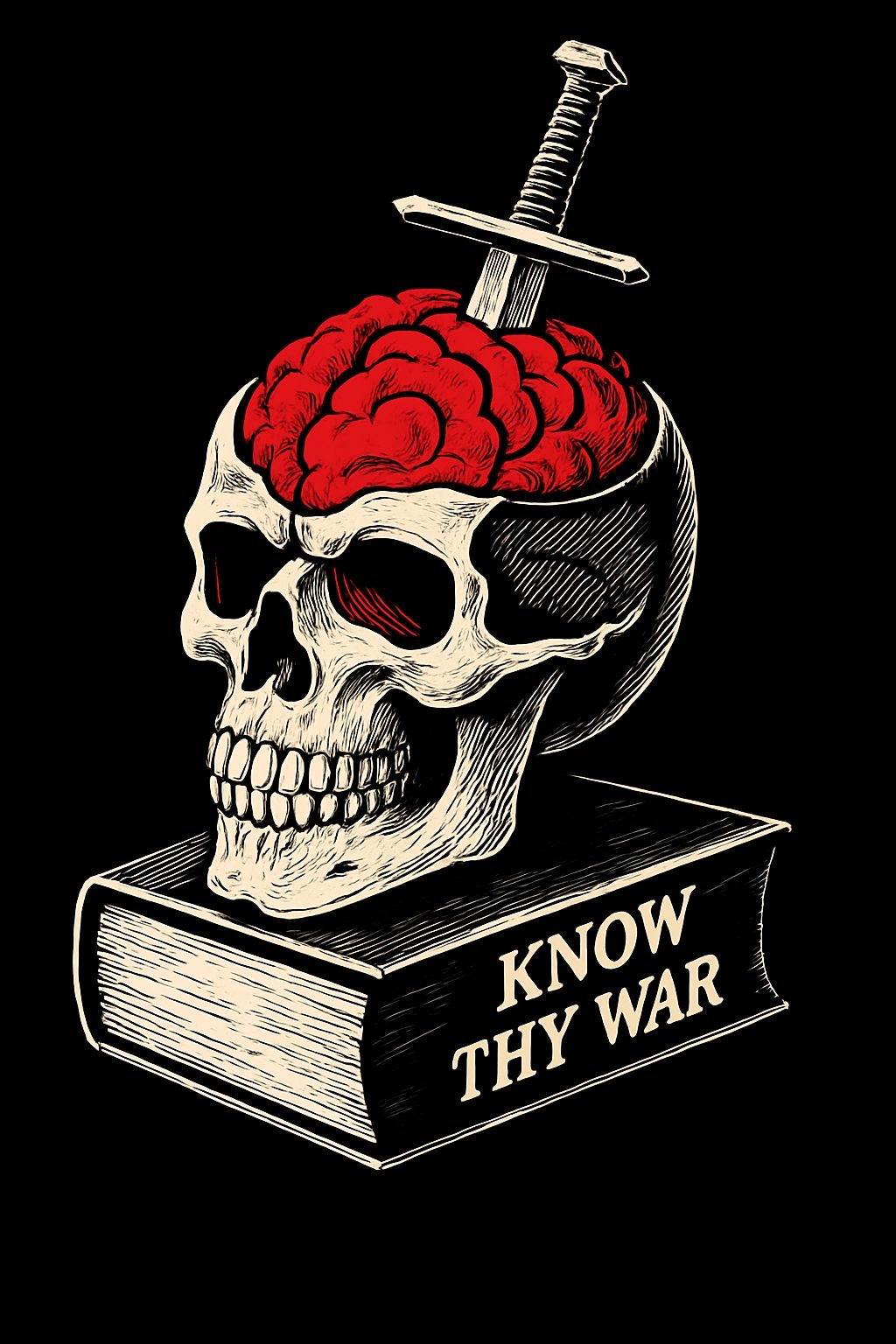 Vivid Skull with Brain and Dagger Illustration T-Shirt