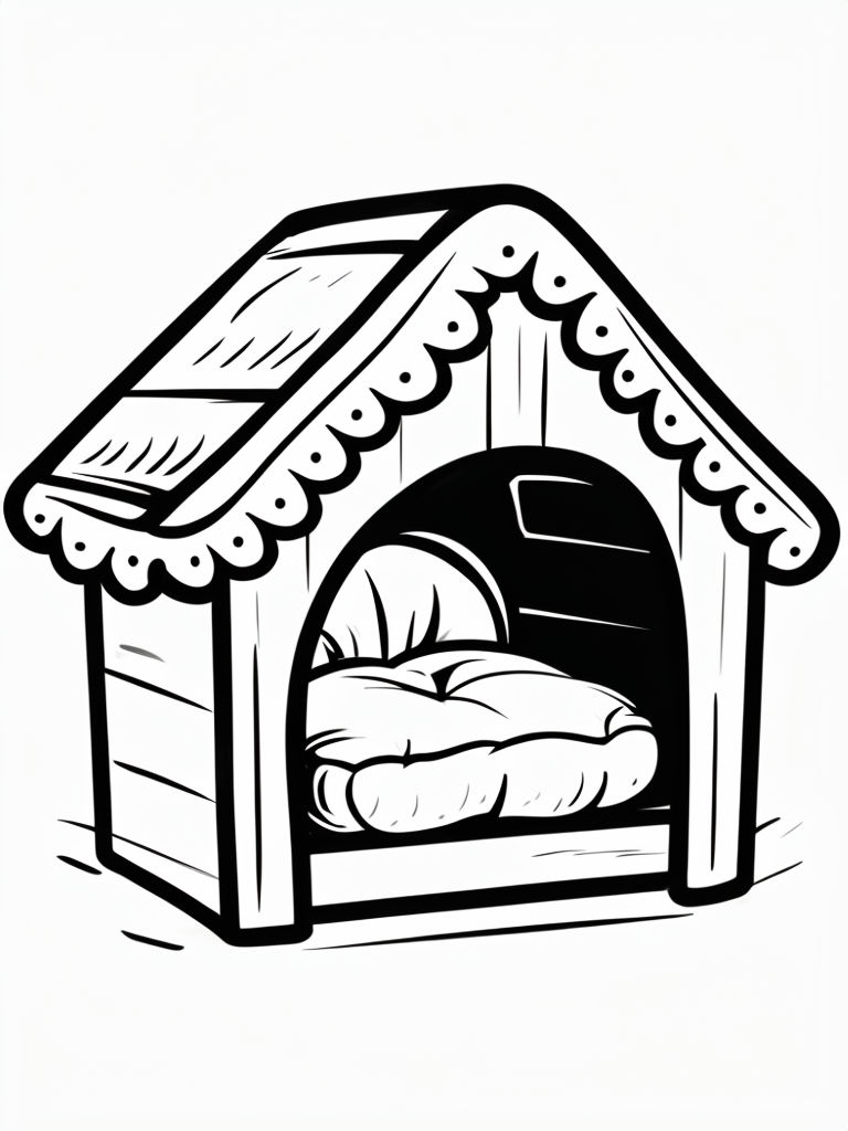 Cartoon Style Dog House Line Drawing for Coloring Book Pages