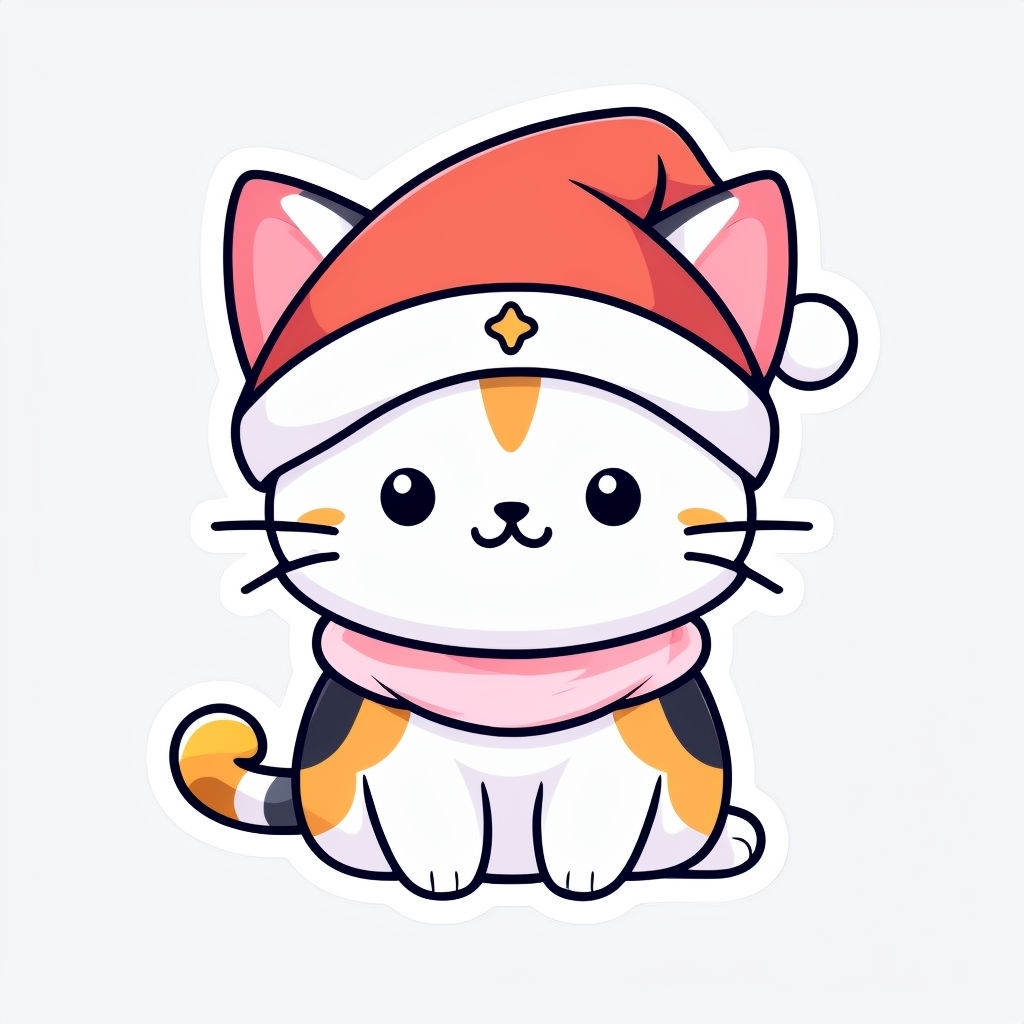 Adorable Cartoon Cat with Santa Hat Cute Sticker