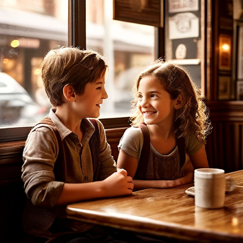 Small boy identified as James engaged in conversation with a... by ...