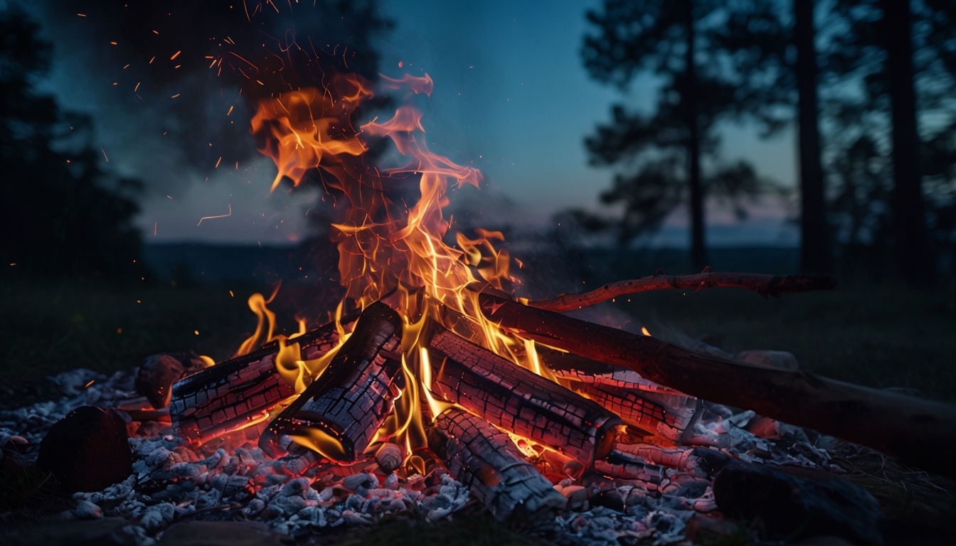 Vibrant Campfire Twilight Scene with Nature Backgrounds