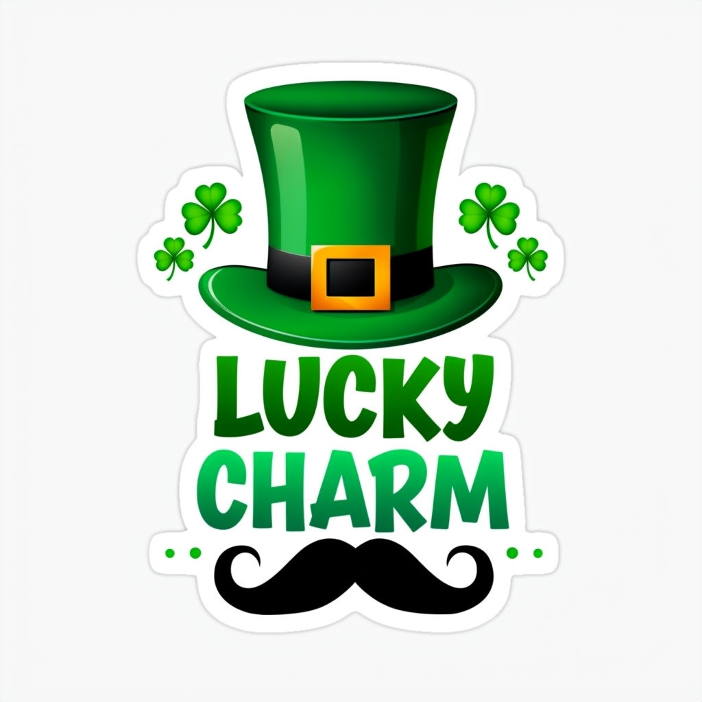 Festive St. Patrick's Day Lucky Charm Hat and Mustache Sticker