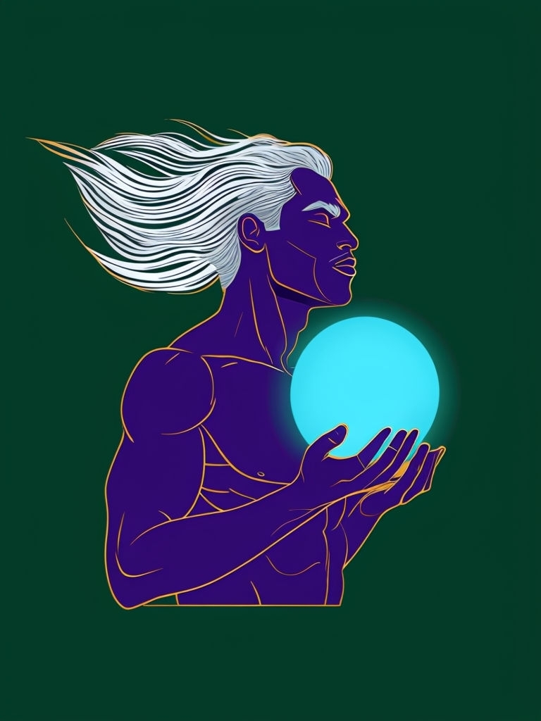 Mystical Man Channeling Energy with Luminous Cyan Orb Art