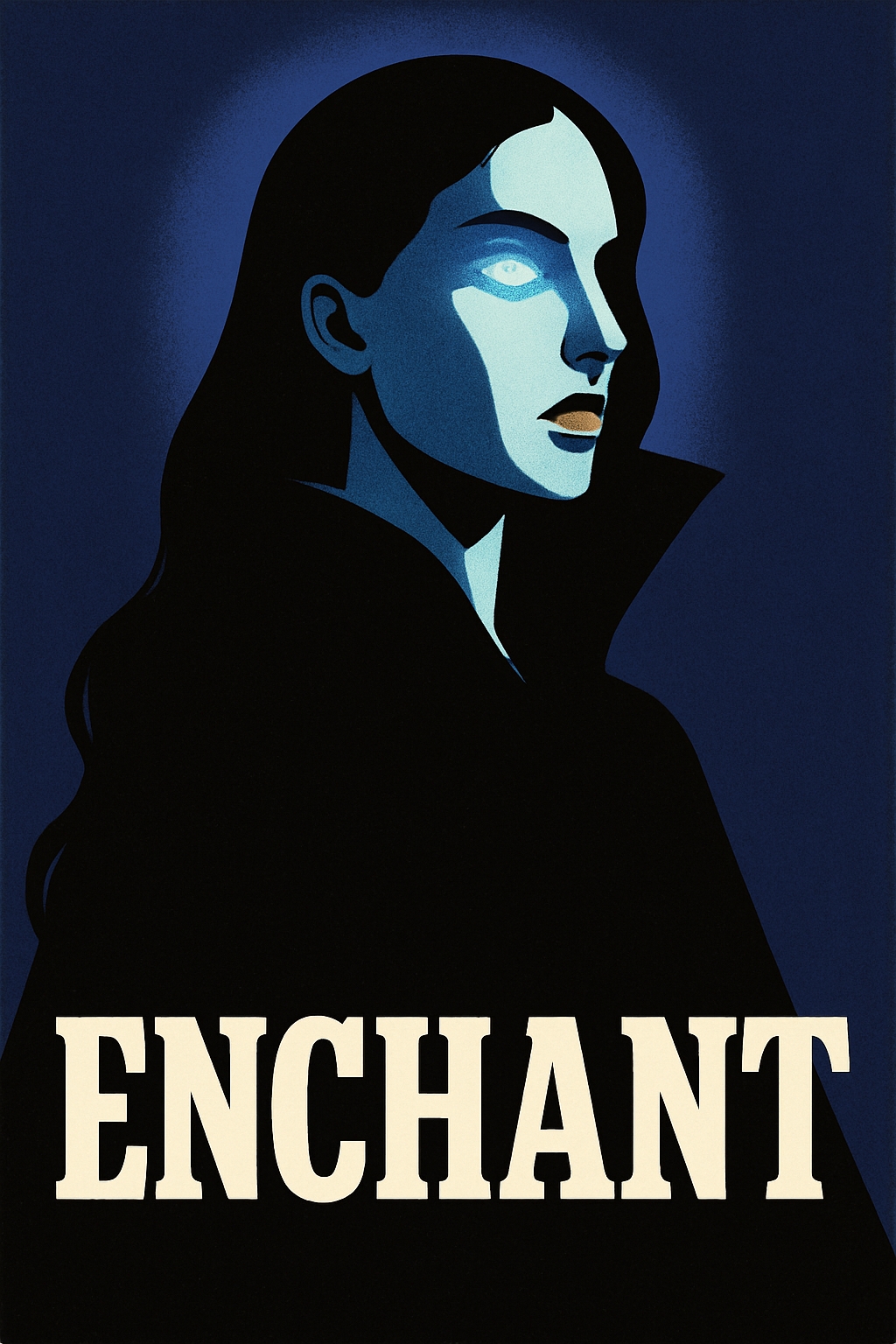 Ethereal Woman with Glowing Eyes and Blue Aura Poster