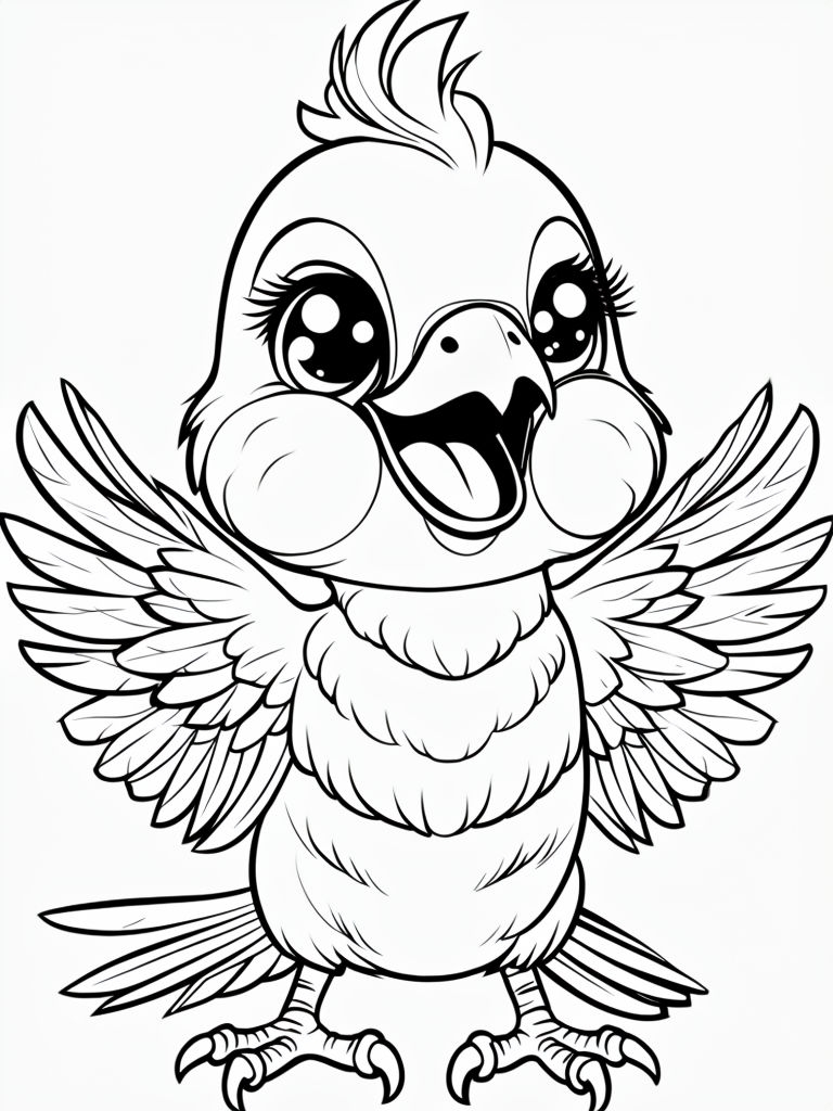 Adorable Cartoon Bird Illustration for Coloring Book Pages