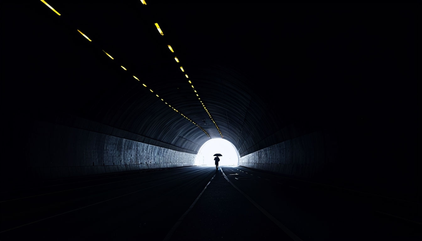 Mysterious Dark Tunnel with Bright Exit Virtual Background