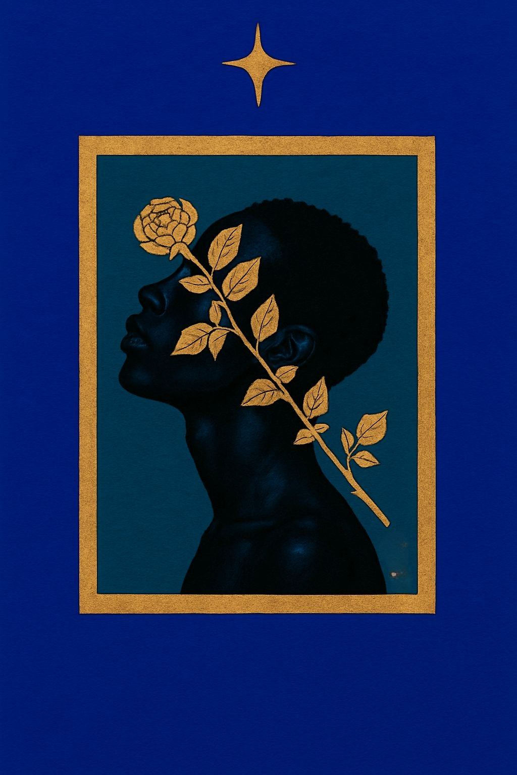 Serene Profile Portrait with Golden Rose Branch T-Shirt