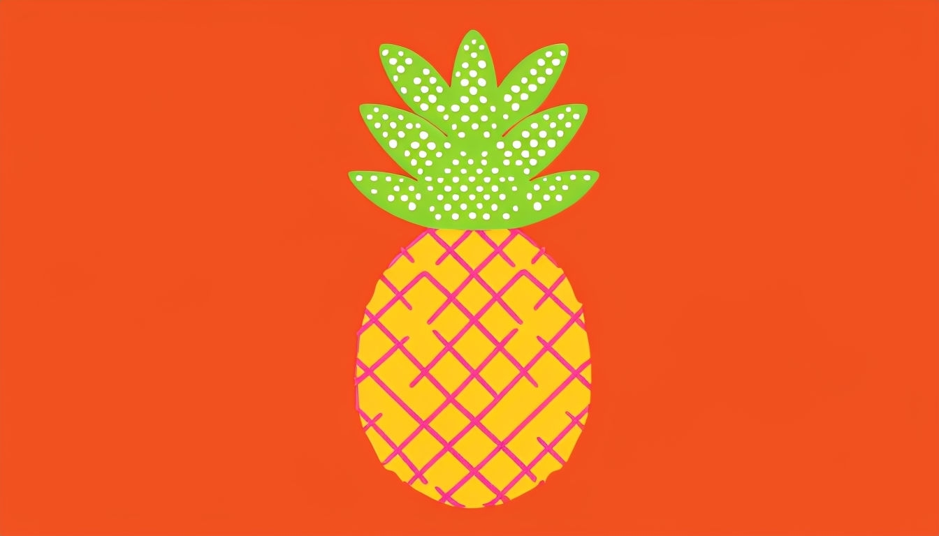 Stylized Pineapple Illustration on Vibrant Orange Background Virtual Backgrounds