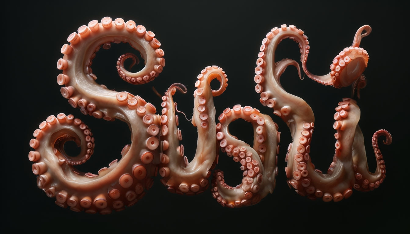 Intricate 3D Octopus Tentacle Sushi Typography Art Poster