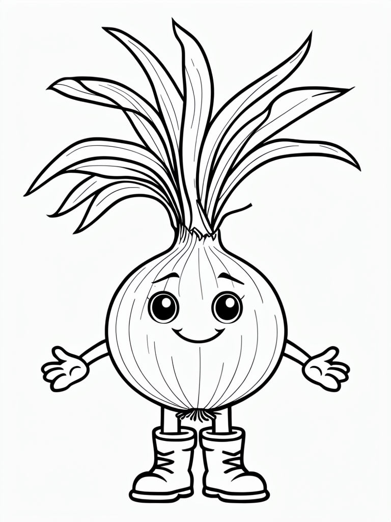 Cheerful Anthropomorphic Onion Character Coloring Page