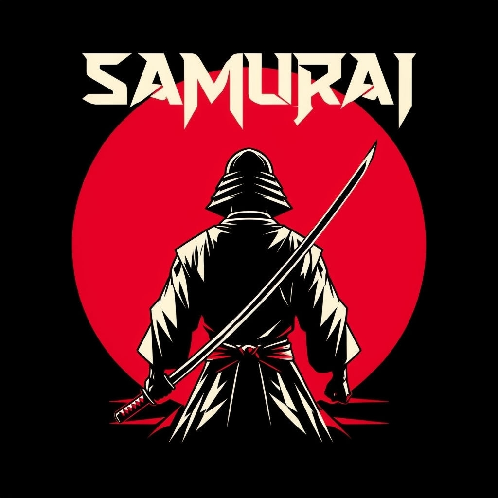 Bold Samurai Silhouette on Red Circle Graphic T-Shirt