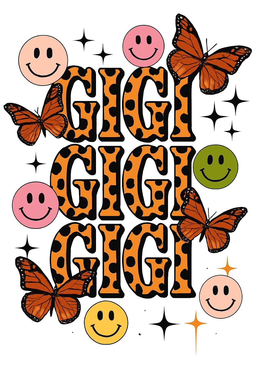 Vibrant Gigi Gigi Graphic Design with Butterflies T-Shirt