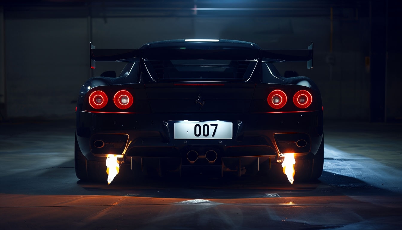Sleek Black Sports Car with Flames Virtual Background