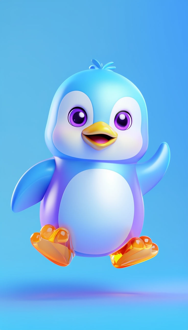 Glossy Cartoon Penguin Character Design for Phone Case Covers