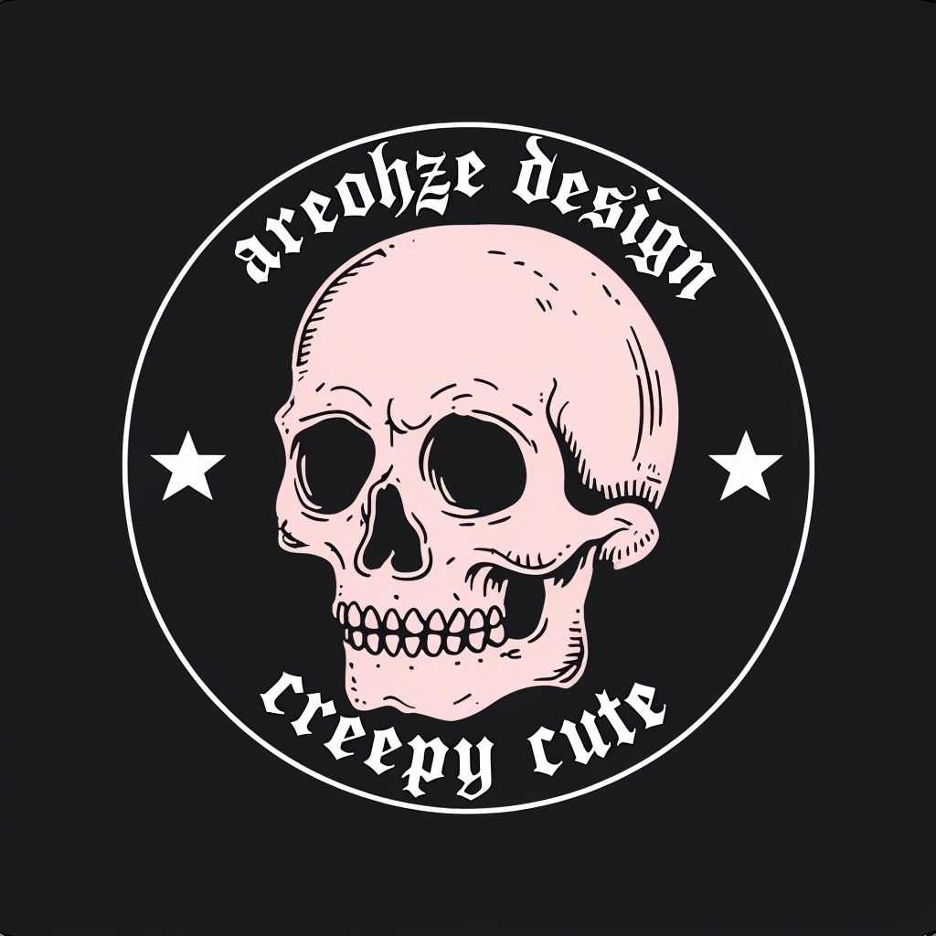 Creepy Cute Gothic Skull Logo Design with Stars