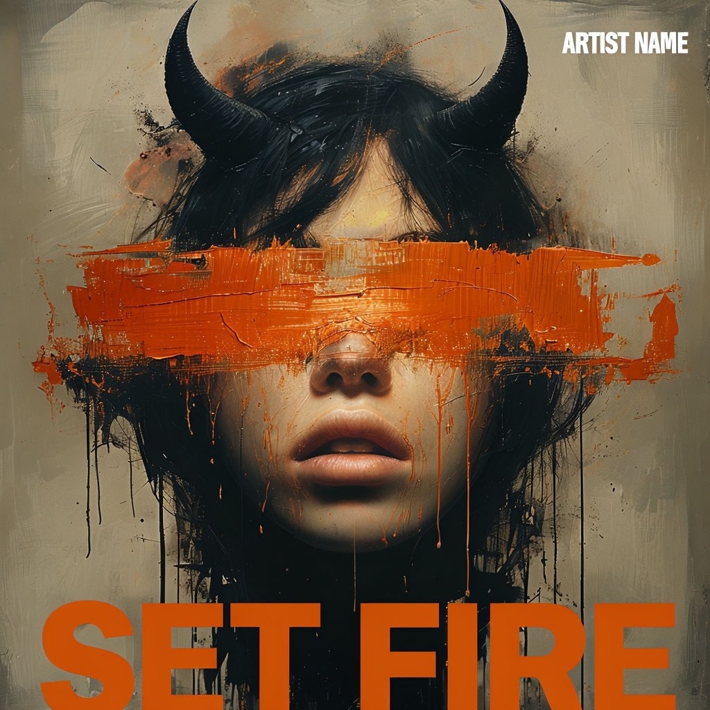 Surreal Abstract Portrait with Horns and Fiery Brushstrokes Spotify Album Cover