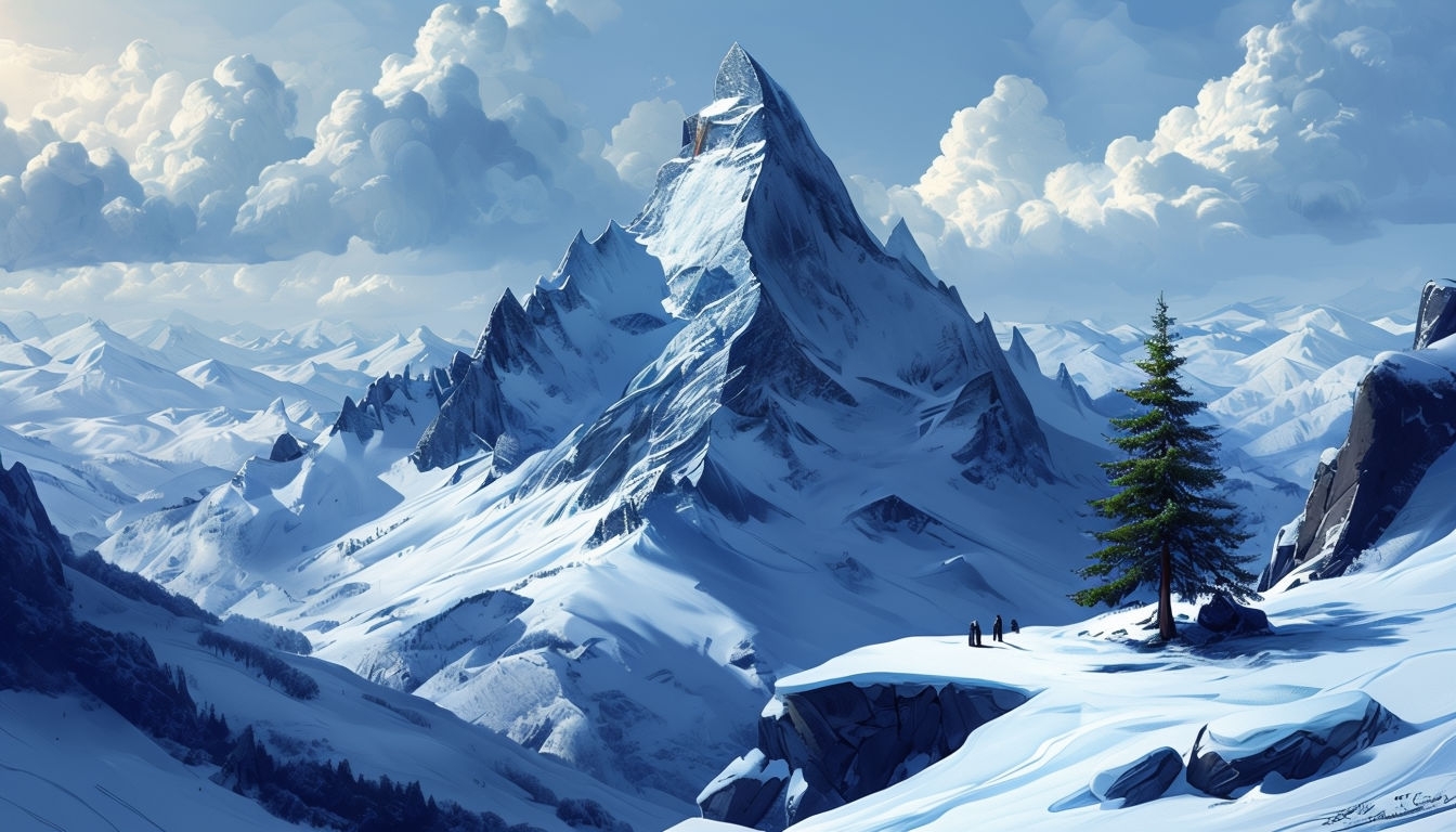 Serene Winter Mountain Landscape Digital Painting Background