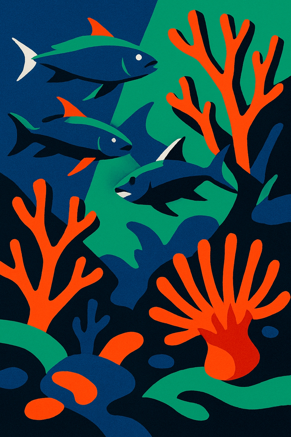 Vibrant Abstract Underwater Scene with Colorful Fish Art