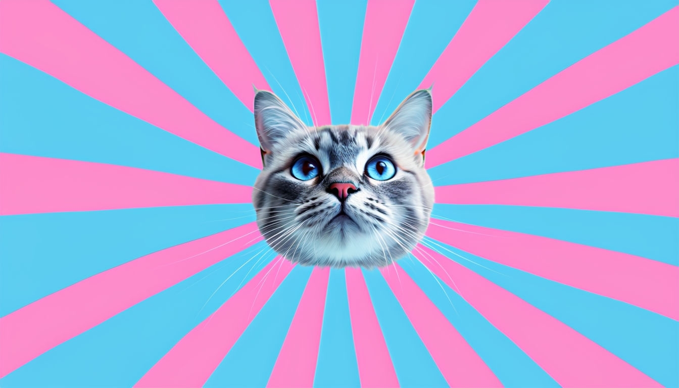 Whimsical Cat Head with Colorful Sunburst Background Art Virtual Backgrounds
