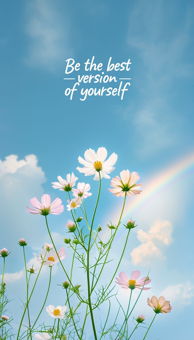 Uplifting Cosmos Flowers with Inspirational Quote Mobile Wallpaper