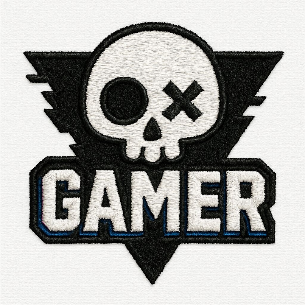 Stylized Skull Gamer Embroidered Patch for Hats