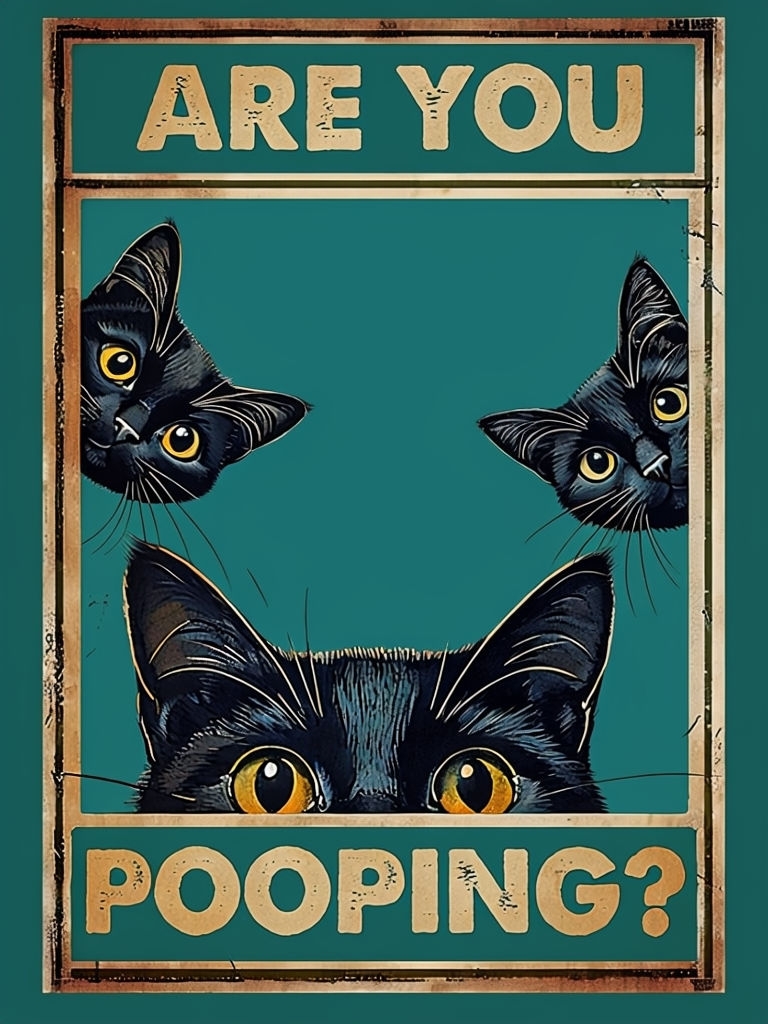 Vintage Cats Playful Humor Poster with Teal Background